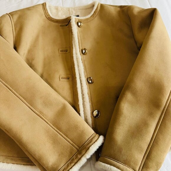 ✨ ZARA Double-Faced Gold Buttons Jacket – Taupe Brown – Size S – NWT - Picture 4 of 11